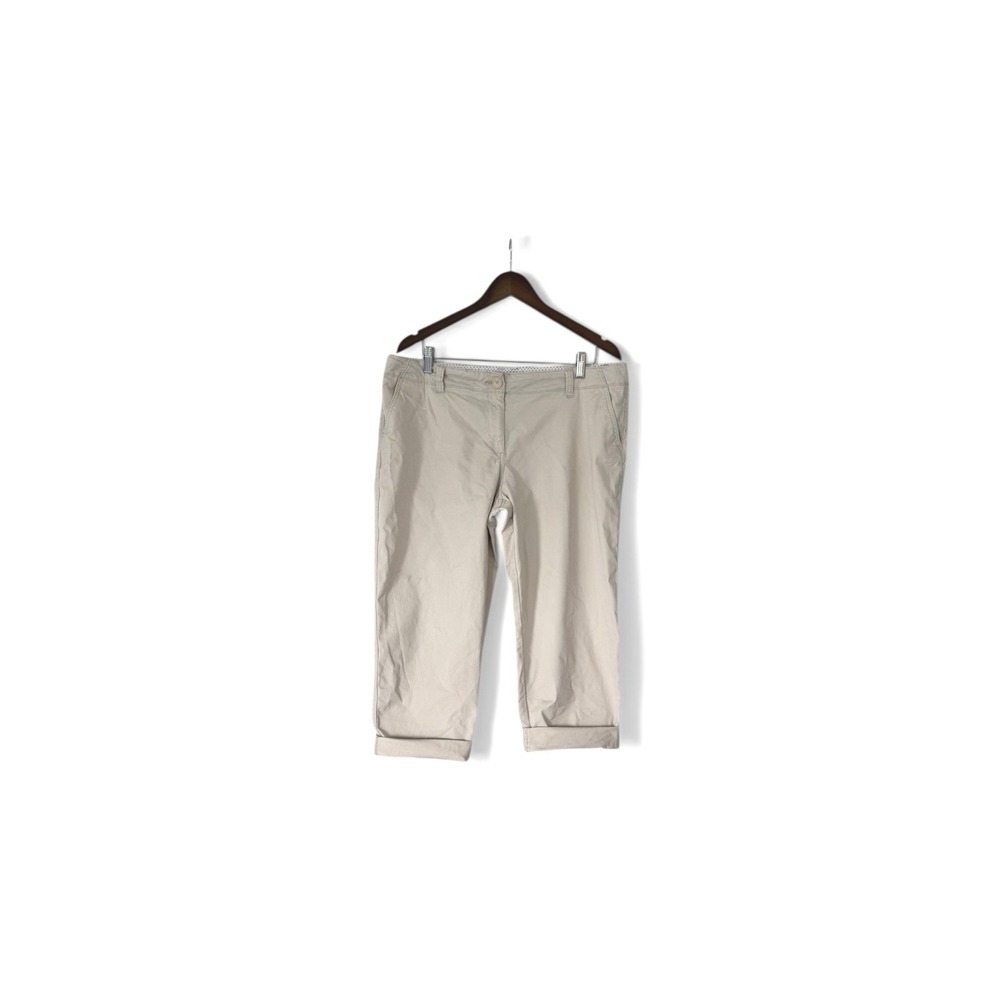 Crown & Ivy Khaki Chino Capri Pants Womens 14 Tan Stretch Cropped Cuffed Trouser